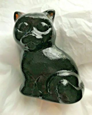 Vintage Sitting Glass Kitten / Cat Figurine Dark Amber Opalescent Unsigned