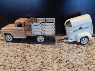 Vintage Tonka Farms Stake Truck And Horse Trailer