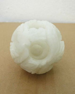 55mm Exquisite Chinese White Jade Flower Hand - Carved Magic Puzzle Ball,  Stand