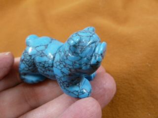 (y - Dog - Eb - 563) Blue Bulldog Bull Dog Gemstone Carving Figurine Stone Love Dogs