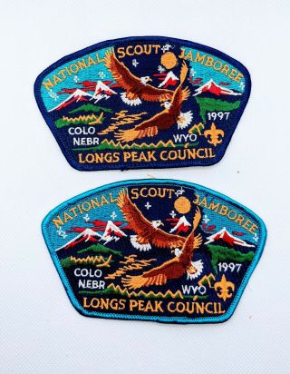 Longs Peak Council 1997 National Jamboree Jsp Cjp Patches Dark And Light Blue