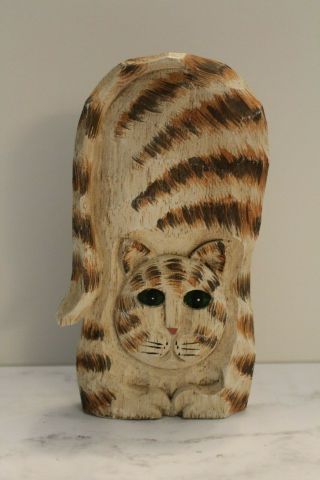 James Haddon Cat Signed Primitive Folk Art Wood Carved Sculpture 5”