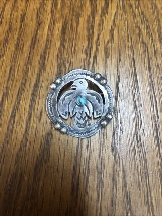 Vintage Navajo Fred Harvey Era Turquoise Thunderbird Sterling Silver Pin