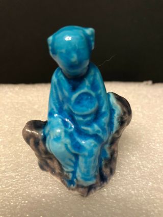 Vintage Antique 2.  5 " Chinese Porcelain Turquoise Glaze Figurine / Immortal