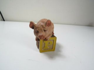 Tim Wolfe " P Is For Pig " Animal Alphabet Block - Cairn Studio 1995 - Signed