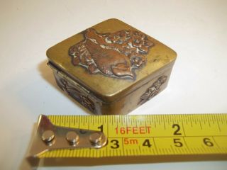 Vintage Japanese Pill Box Brass With Copper Applied Decoration Birds Flowers