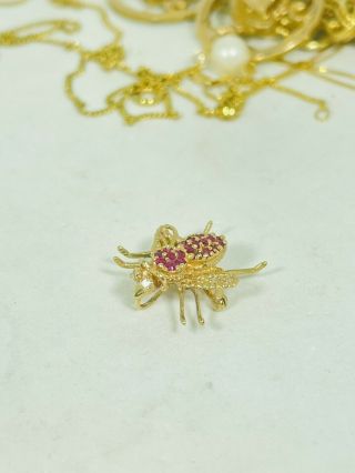 Vintage 10k Gold W Diamond Garnet Ruby Bumble Bee Insect Brooch Pin