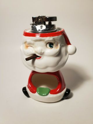 Vintage Howard Holt Christmas Winking Santa Lighter & Ashtray Japan