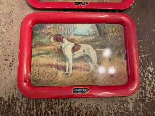 Vintage 1940 ' s Metal Pointer Hunting Dog Serving Tray by Ole Larson Set of 2 3