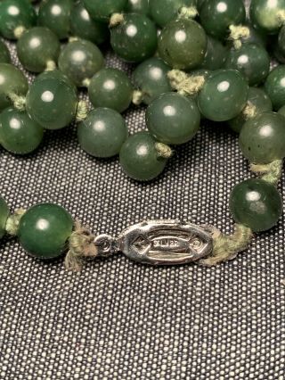 Vintage Chinese Cabbage Green Jadeite - Jade Bead Necklace With Silver Clasp 3