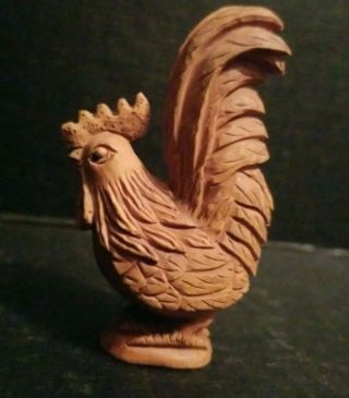 Vintage Japanese Netsuke Wood Rooster Hand Carved Signed 2.  5 " Tall