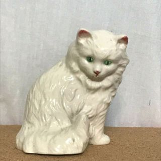 Vintage Goebel W Germany White Cat Porcelain Figurine Sitting Pose Green Eyes