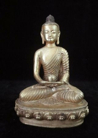 Old Chinese Gilt Bronze Shakyamuni " Rulai " Buddha Seated Statue
