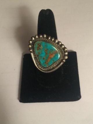 Vintage Large Native American Sterling And Turquoise Ring