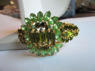 Vintage Juliana D & E Green Rhinestone Hinged Bracelet
