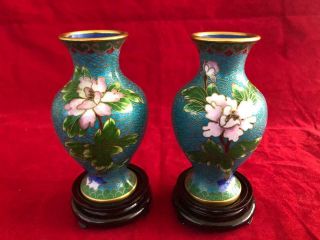 Fine Vintage Chinese Cloisonne & Enamel Vases And Stands.