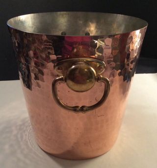 Vintage Williams Sonoma France Hammered Copper Pot Ice Bucket With Brass Handles