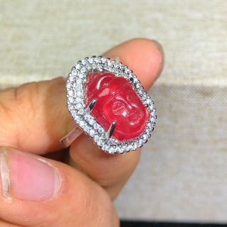 China Old Handwork Jewelry Jade Jadeite Carved Buddha Ring