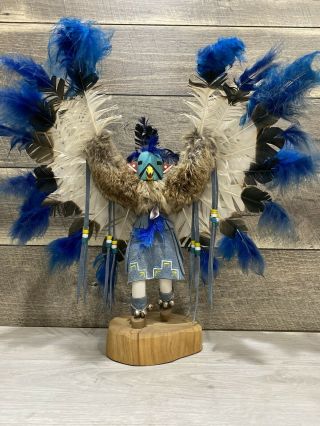 Vintage Native American Navajo " Eagle Dancer " Kachina Hand Carved & Signed