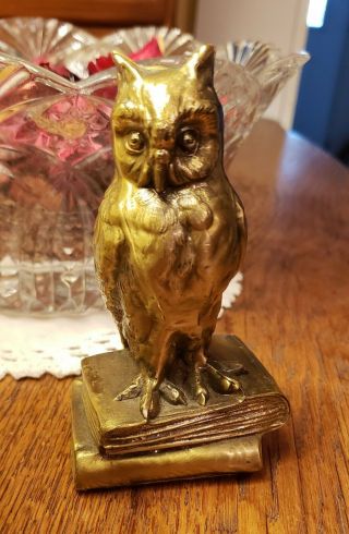 Vintage PM Craftsman Brass Owl Bookend Statue Paperweight Figurine 4.  5” Decor 2