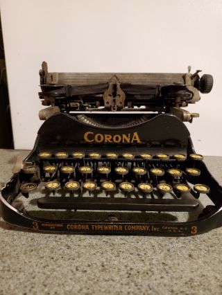 Vintage 1917 Corona No.  3 Folding Typewriter In Case,