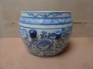 Antique Chinese Blue and White Porcelain Jar with Vines Flowers,  8”wide 6”high 2