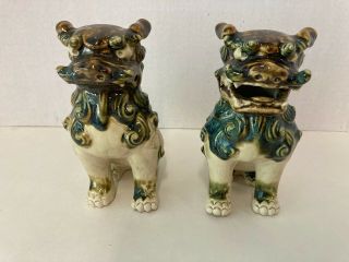 Vintage Chinese Ceramic Foo Dragon Dog Statues 6 1/2 " Good Fortune Lucky Figures