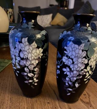 A Antique Cloisonne Vases Decorated With Wisteria Flowers See Photos Etc