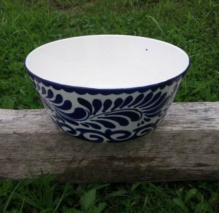 Vtg Anfora Puebla Blue Large Bowl Hand Painted Mexican Dinnerware