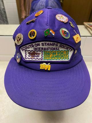 1988 Boy Scout World Jamboree Sossi Snapback Hat W/hat Pins