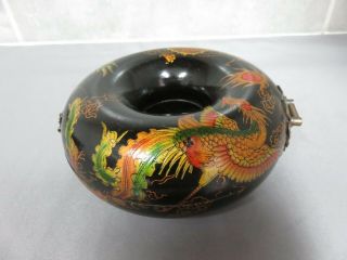 Art Deco Chinese Lacquer Box.  Hand Painted Cockerel & Dragon.  Xcd