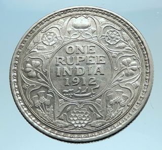 1912 India Uk King George V Silver Antique Rupee Vintage Indian Coin I77801