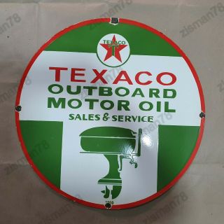 Texaco Outboard Motor Oil Vintage Porcelain Sign 24 Inches Round