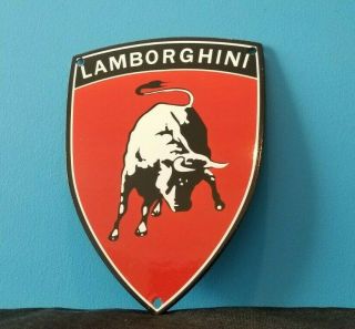 Vintage Lamborghini Porcelain Gas Auto Service Italian Dealership Sign