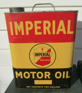 Vintage Imperial Motor Oil 2 Gallon Metal Gas Oil Can Advertising Man Cave Gift
