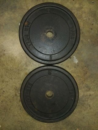 2 Vintage 20 Lb York Barbell Weight Plates Standard 1 1/8 Hole 40 Lb Total