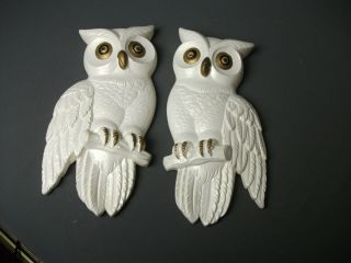 2 Vintage Owl Wall Plaques - Plaster - Handmade - 11 1/2 " T X 5 1/4 " W - E Sb