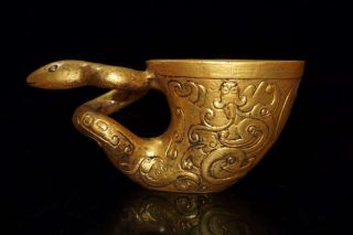 Chinese Exquisite Handmade Old Beijing Glaze Gilded Snake Shaped Cup 45029
