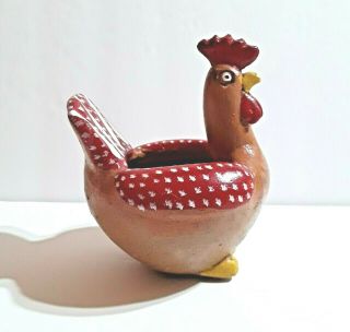 Handmade Hand Painted Raw Red Clay Pottery Chicken Rooster Planter/figurine