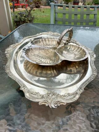 Vintage “baroque By Wallace " Silver Plate 3 Divided Shell Serving Dish Platter