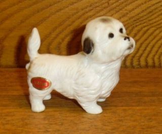 Vintage Dojon Ceramic Bolognese Havanese Dog Figurine - Japan - 2 1/4 "