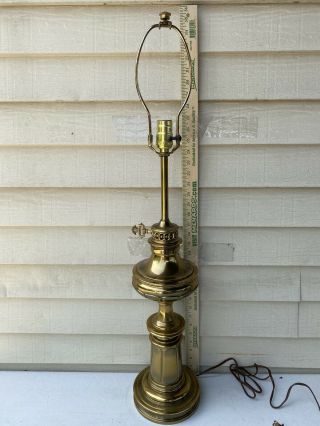 Large Bright Vintage Mid Century Stiffel Brass 3 - Way Lantern With Key Table Lamp
