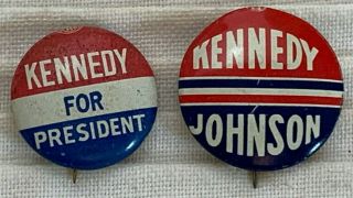 2 Litho Political Pins Pinbacks John F Kennedy Jfk President Lyndon Johnson Vice