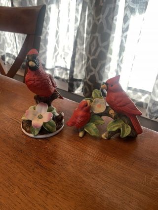 2 Vintage Ceramic Red Cardinal Bird Collectible Novelty Home Decor Art