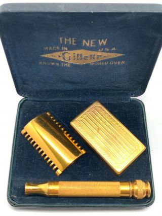 " The Gillette " Gold Razor Set Vintage 1930 