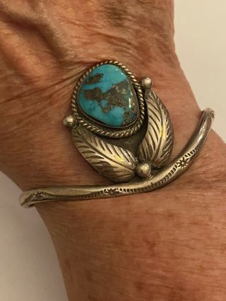 Vintage Old Pawn Navajo Turquoise Sterling Silver Cuff Bracelet Signed Bb
