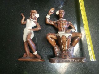 Vtg Hawaii Treasure Craft Ceramic Hula Figurines Pair Man Woman Tiki 1958