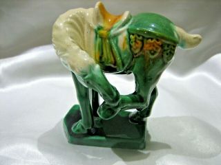 Estate Vintage Chinese Tang Sancai Porcelain Glazed Green Horse