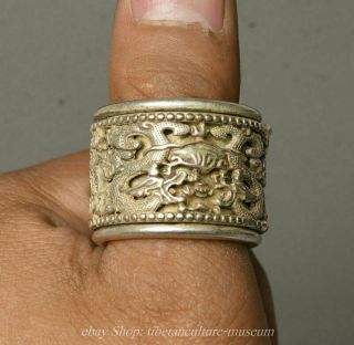 3cm Chinese Old Miao Silver Handmade Dynasty Dragon Woman Finger Ring Statue Xx1