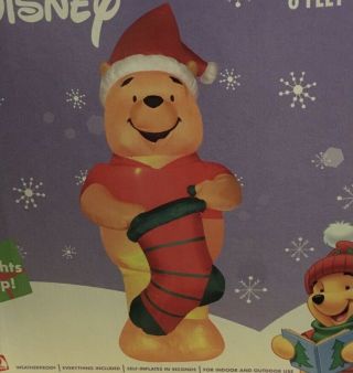Gemmy Airblown Inflatable Winnie The Pooh With Christmas Hat And Stocking Disney